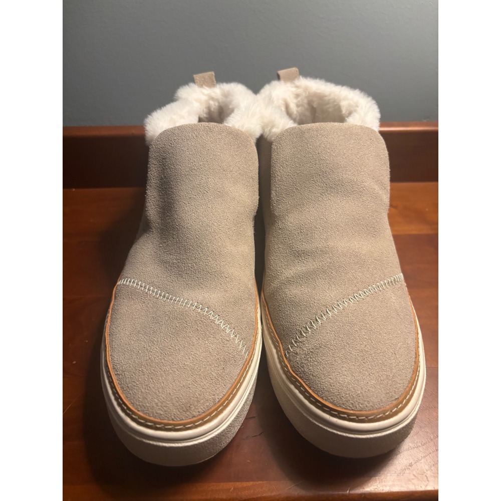 Toms Paxton Slip-Ons Tan Leather Women's Size 7.5 Shoes Faux Fur